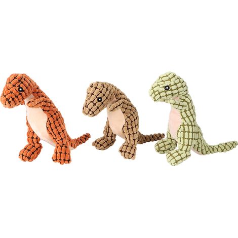 Jouet à mâcher en peluche en forme de dinosaure pour chiens et chiots, avec son couineur et fonction interactive. (1/5)