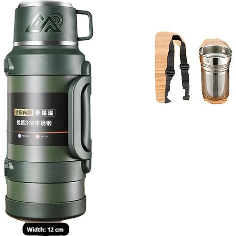 Botella térmica, gran capacidad, diseño a prueba de fugas, 1,7 L, negra (1/2)
