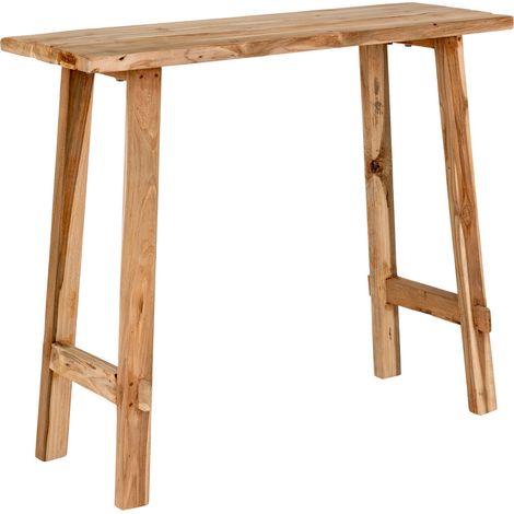 Consolle Girona in teak naturale con gambe a cavalletto, 90×30×80 cm
