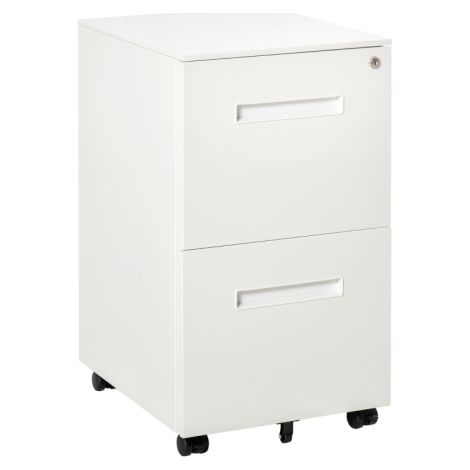 Compact Mobile File Cabinet on Wheels,Lockable 2 Drawer Storage Unit for A4 and Legal Documents,Pre-Assembled for Home Office,White