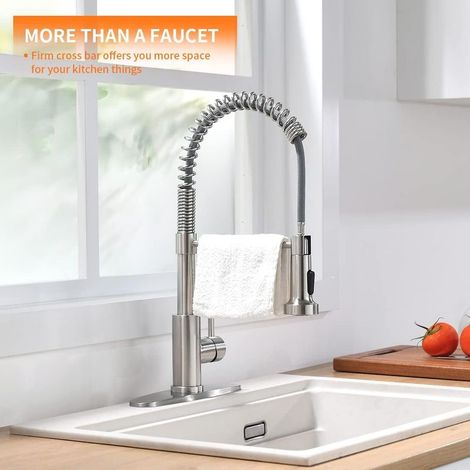 Küchenarmatur mit ausziehbarem Brausekopf, Oberfläche aus gebürstetem Nickel, klassische Edelstahl-Spültischarmatur. (1/5)
