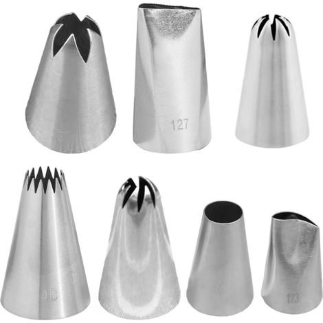 Douille à Décorer - Ensemble de 7 Pièces en Acier Inoxydable - Pour Crème au Beurre, Glacage, Gâteaux d'Anniversaire et Cupcakes - Lot Complet (1/5)