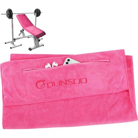 Serviette Microfibre de Sport Séchage Rapide et Absorbant - 120 x 50 cm Serviette de Gym avec Poche Zippée Idéal pour Le Sport la Plage la Randonnée - Serviette de Fitness (Rose) (1/5)