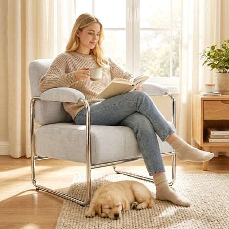 Fauteuil pour salon Beige ou chambre chenille douce