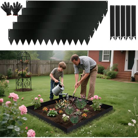 TolleTour Rasenkante mit Spitzen Metall 100 x 20 cm 5m Beeteinfassung Mähkante Verzinkt Wegbegrenzung Beetumrandung Palisade inkl. Handschuhe schwarz (1/5)