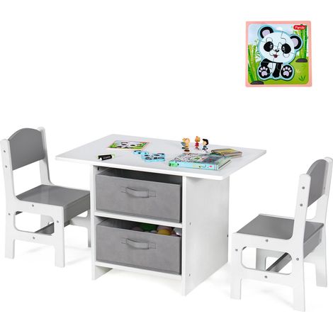 Kids Play Table & 2 Chairs Set Children Activity Desk Sets w/ Removable Baskets (1/5)