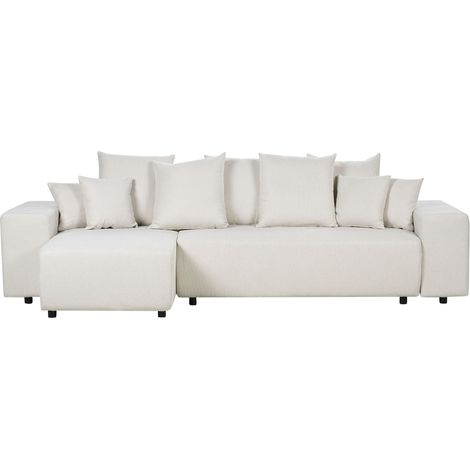 Corner Sofa Bed 3 Seater LUSPA Fabric Light Beige with Storage Right Hand