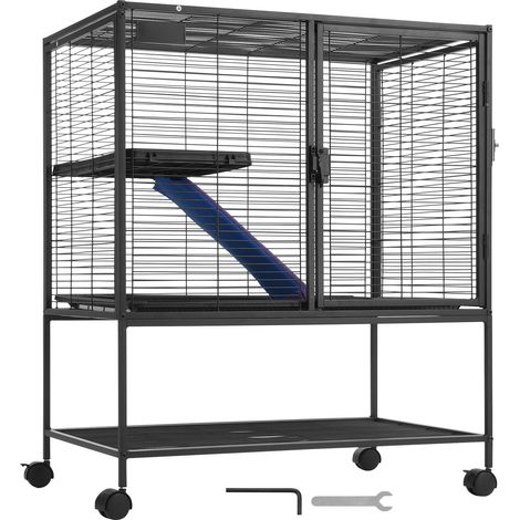 91 cm großer Nagerkäfig auf Rollen, zweistöckig, für Frettchen, Kaninchen, Meerschweinchen, Ratten, Chinchillas, Eichhörnchen und Igel, mit Rampen und herausnehmbarer Schale, einfache Montage (1/5)