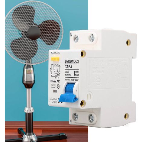 Disjoncteur différentiel BAOYI BYDB1L-63 C16A 230V 16A, protection contre les courants de fuite à la terre (30 mA), disjoncteur miniature 1P+N, montage sur rail DIN (1/5)