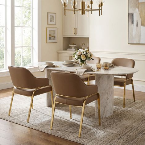 Wahson Lot de 4 Chaises, Chaises de Salle à Manger Modernes Chaises de Cuisine en Cuir PU avec Structure Métallique Dorée, Marron (1/5)