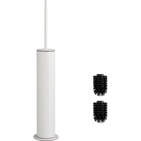 Brosse WC blanche en métal avec 2 têtes de brosse, design fin, ronde, pour la salle de bain (1/5)