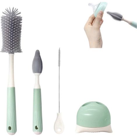 Lot de 4 goupillons pour biberon – 4-en-1 – Sans BPA – Nettoyeur complet – Accessoire bébé en silicone (1/5)