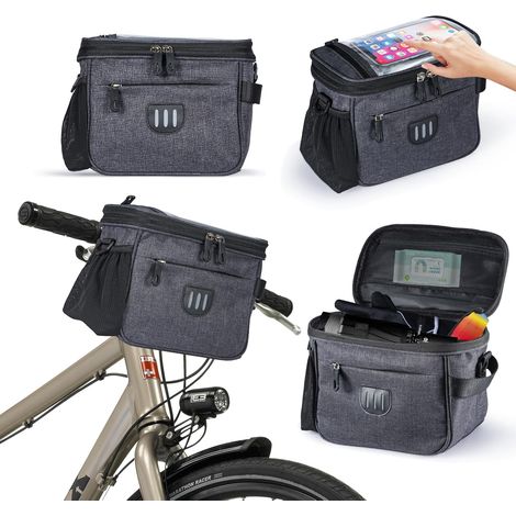 YORKING Lenkertasche Fahrrad 6L, wasserabweisende Oxford Fahrradtasche mit TPU-Touchscreen-Handyfach (bis 6,5"), 22×17×14 cm, Schnellmontage per Klett, stabil, für Rennrad, MTB, Trekkingrad, Citybike (1/5)
