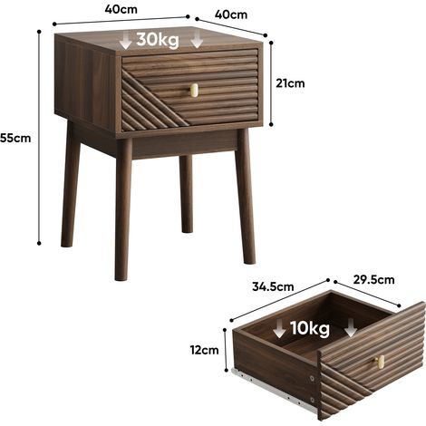 Lot de 2 tables de chevet en noyer 40x40x55 cm, meubles de nuit pour chambre avec poignées en métal, style mid-century (1/4)