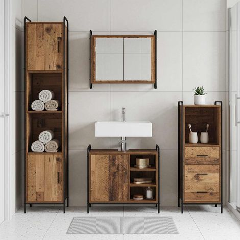 vidaXL Juego de Muebles de Baño 3 uds. Madera envejecida (1/5)