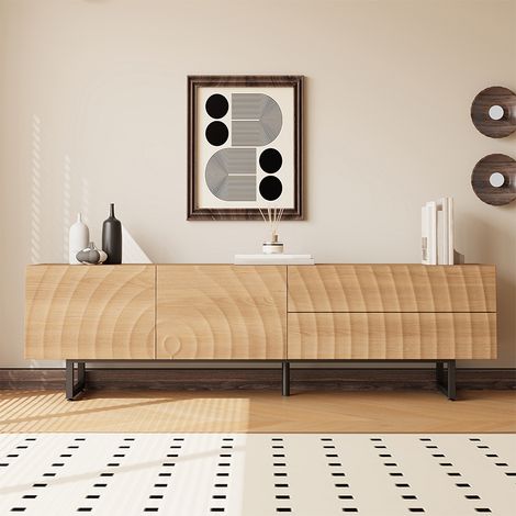 Meuble TV moderne 180 cm avec portes à texture 3D, rangement mixte, style scandinave (1/5)