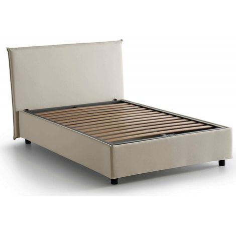 Talamo Italia Quadratisches und halbes Bett Ashasa, Containerbett mit Stoffbespannung, 100% Made in Italy, Frontöffnung, passend für Matratze Cm 120x190, Beige