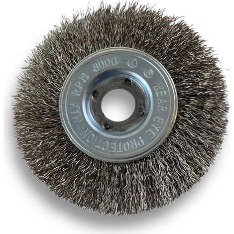 Brosse circulaire INOX Ø 100 mm Epaisseur 1 rang Fil dur 0.30 mm ondulé Alésage 16 mm Touret meuleuse affûteuse ponceuse Brossage décapage polissage dérouillage Kibros 214101IT (1/5)