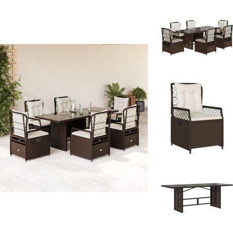 7-tlg. Garten-Essgruppe mit Kissen Braun Poly Rattan - Gartentisch - Gartenmöbelset - Esstisch - Outdoor Möbel - Terrassenmöbel (1/5)
