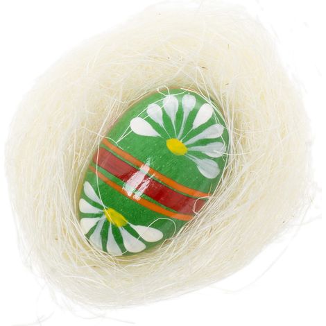 Grande uovo di Pasqua in legno verde in un nido color crema (1/2)