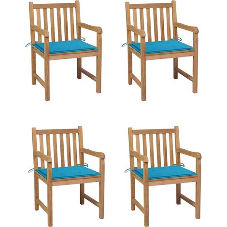vidaXL Sillas de jardín 4 uds madera maciza de teca con cojines azules (1/4)
