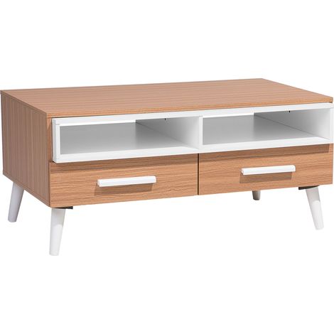 Mesa de centro de madera clara y blanca con estantes gris 2 cajones 100 x 60 cm estilo escandinavo Alloa (1/5)