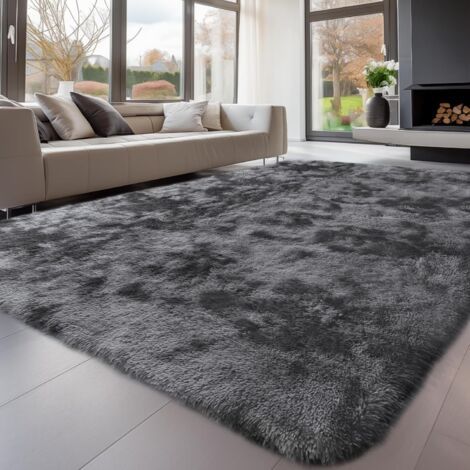 Tapis de Salon, à Poils Longs, Tapis Chambre Gris Foncé, 80x160cm, antidérapant, Extra Large, Moelleux et Moderne, pour Chambre à Coucher, Chambre d'enfant (1/5)