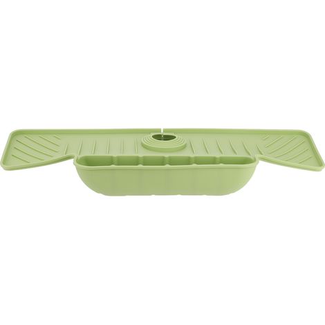 Faucet Mat with Storage Basket Fast Drying Kitchen Sink Splatter Guard Silicone Draining Mat Sink Protector for Kitchen Bathroom Green