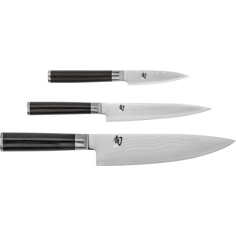 KAI Shun Classic set di coltelli da cucina giapponesi 3 pezzi - Coltello da chef lunghezza lama 20 cm + Coltello multiuso lunghezza lama 15 cm + Coltello da officina lunghezza lama 9 cm - VG MAX Core (1/5)