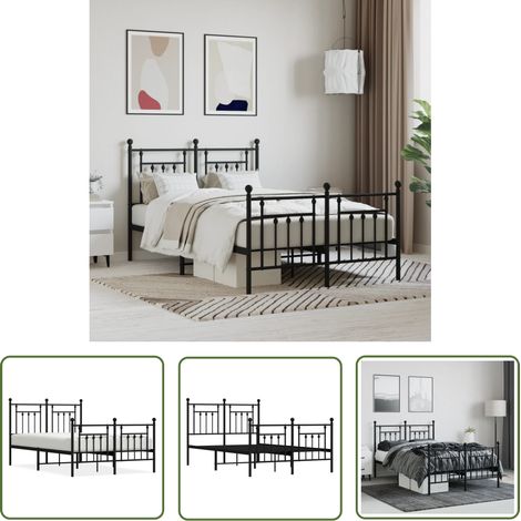 The Living Store Bettgestell mit Kopf- und Fußteil Metall Schwarz 120x190 cm - Metallbettfassungen - Doppelbett Gestell - Boxspringrahmen - Schlafzimmer Möbel - Schwarzes Bettgestell (1/5)