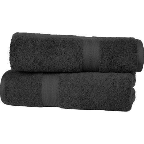 Drap de Bain Grande Taille - 100% Coton Anti-décoloration, Ultra Doux et Absorbant - 70 x 140 cm, Noir, Lot de 2