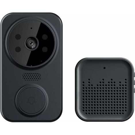 Sonnette vidéo à distance sans fil, Smart Home Wifi Door Bell Carillon de caméra de sonnette sans fil extérieur Interphone audio bidirectionnel Vision nocturne Smart Life APP Control,Noir (1/4)