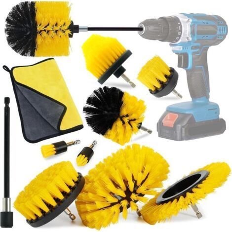Brosse Perceuse, 10 Pièces Brosse Perceuse Nettoyage Kit pour Perceuse Électrique Brosse de Visseuse pour Voiture Roue pour Jantes, Salle de Bains