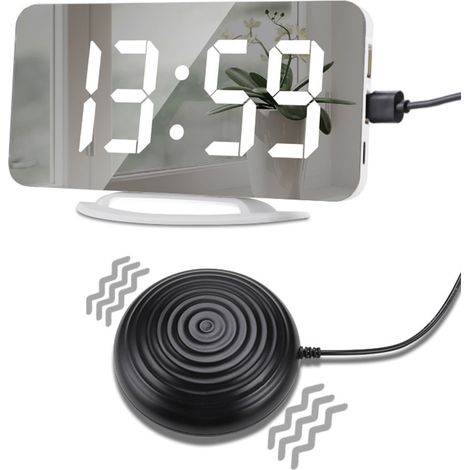 1 Réveil vibrant, écran miroir 6,1 pouces, double alarme, port USB, variateur luminosité, pour malentendants (1/5)