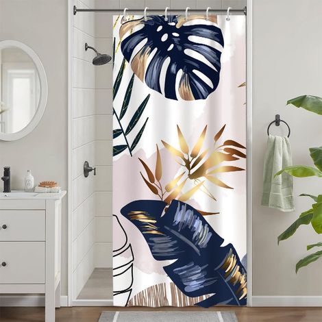 Rideau de Douche Anti Moisissure 90x180cm Bleu Marine Tropical (1/5)