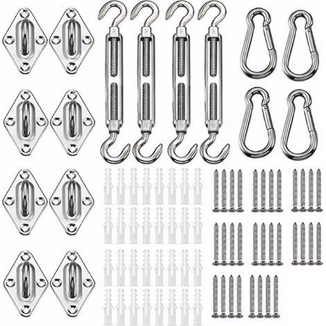 80-teiliges Montage-Set aus Edelstahl 304 für Sonnensegel, inklusive Spannvorrichtung und Befestigungsmaterial für quadratische und dreieckige Sonnenschirme (6 mm). (1/5)