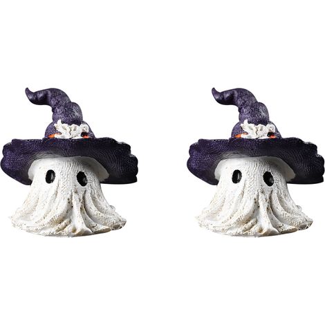 (Lot de 2)Petite Figurine De Fantôme Mignonnes Décorations d'Halloween en Figurines De Bureau Fantôme Chapeau Sorcière Pour Salle À Manger (1/4)