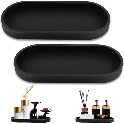 Plateau de salle de bain en silicone - Gain de place et multifonctionnel - 1 pièce - Noir - Matériaux de haute qualité (1/5)