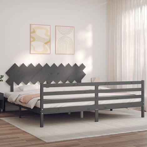 Estructura de cama con cabecero madera maciza gris 200x200cm vidaXL (1/4)