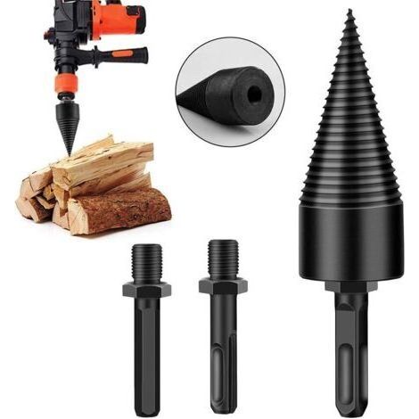 Pair 32mm Forage Bois de Chauffage, Fendeuse de Bûches, Fendeuse à Bois Cône de Vis, Foret Conique Foret À Bois avec 3 Poignées de Forage, Carré/Rond/Hexagonal H609