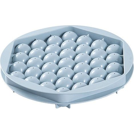 Bac à glaçons ronds 37 alvéoles avec couvercle, moule compact gain de place en PE bleu pour cocktails et boissons fraîches (1/5)