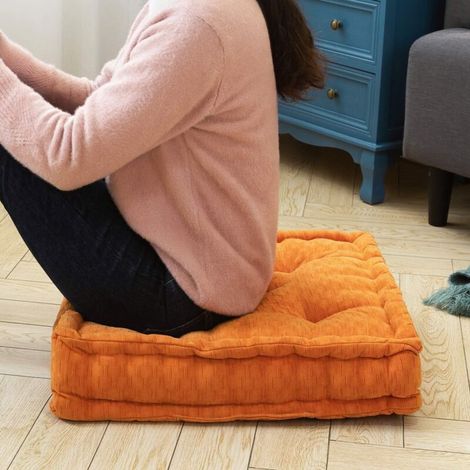 Pouf de Coussin de Sol, Coussin de Méditation en Chenille, Épais pour Canapé et Yoga, Orange, 19"x19"x4" (1/3)