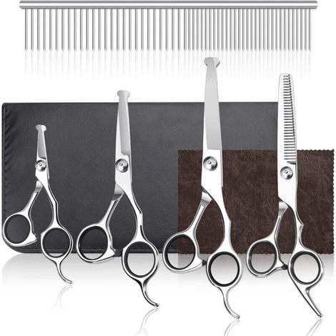 Set of 5 dog grooming scissors, professional stainless steel scissors from 11.5 to 16.5 cm with cutting head and comb for dogs/cats/rabbits (1/4)