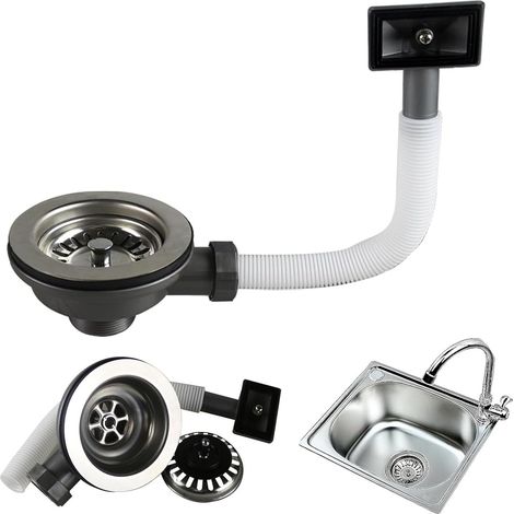 Robinet de vidange en acier inoxydable pour évier de cuisine, bonde de panier à tamis de 114 mm avec trop-plein, interface rectangulaire, convient pour évier de cuisine, durable et facile à nettoyer (1/5)