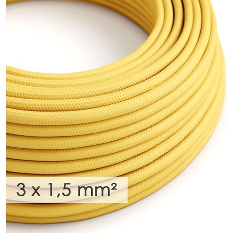 Creative-Cables Cavo elettrico in tessuto, Sezione 3x1,50, Giallo RM10, 1 m, Rotondo effetto seta