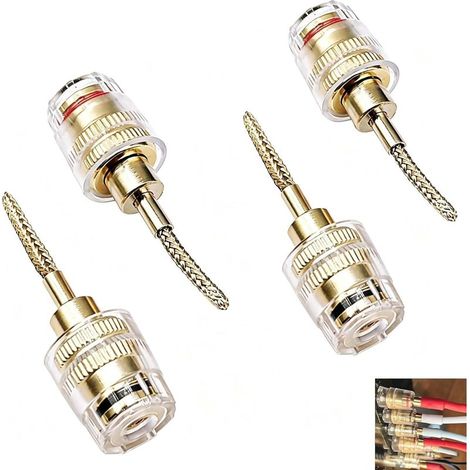Lot de 4 fiches bananes à broches flexibles, prise banane 4 mm vers câble tressé 2 mm, pour amplificateurs, haut-parleurs et systèmes audio - Bornes noires/rouges (1/5)