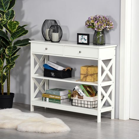 Consolle da ingresso HOMCOM con 2 cassetti e 2 ripiani inferiori, mobile moderno con base rialzata antiribaltamento, 100x30,5x80 cm, bianca
