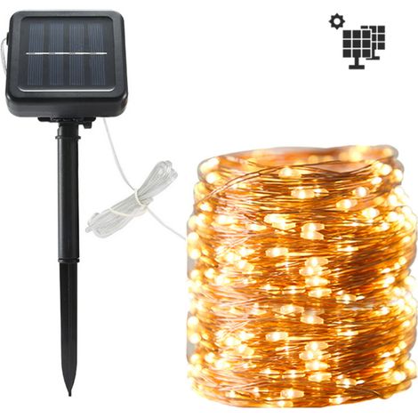 3PCS Guirlande lumineuse, Fil cuivre, 10 Mètres, 100 LED, 8 Modes, Lumière chaude, Extérieur (1/5)