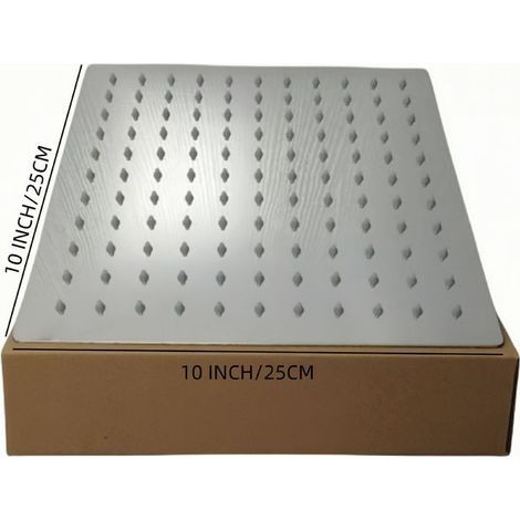 Pommeau de douche en acier inoxydable - Douche à économie d'eau, pommeau de douche carré de 25 cm, pommeau de douche à effet pluie universel, filetage 1/2 pouce (1/4)