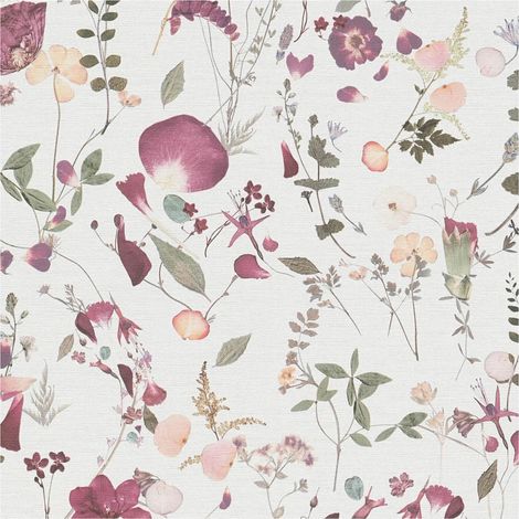 Flowers wallcovering wall Profhome 397461 hot embossed non-woven wallpaper slightly textured with floral ornaments matt white violet pink green 5.33 m2 (1/5)